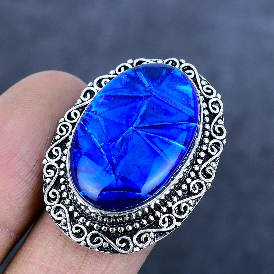 Natural Blue Triplet Opal 925 Sterling Silver Jewelry Ring Size 9.5 L1f94