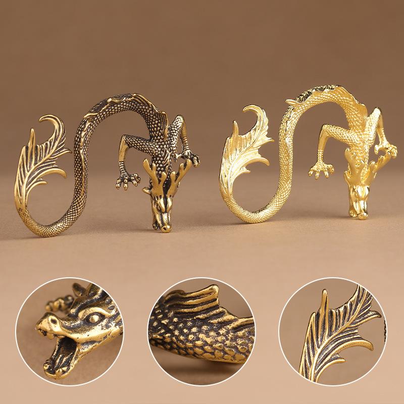Retro Messing Tierkreiszeichen Drache Kleine Statue Schreibtischornament Chinesische Fabelwesen Figuren Retro Haus Feng Shui Dekorationen Handwerk