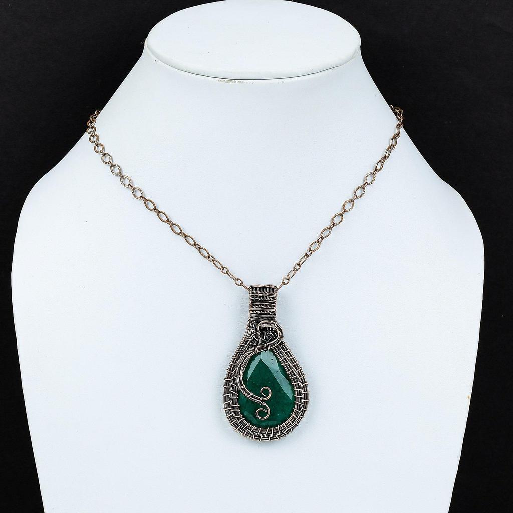 Emerald Pendant, 999 Copper Wire Wrapped Pendant Gemstone Jewelry, Handmade Pendant Amazing Jewelry, Gift For Her