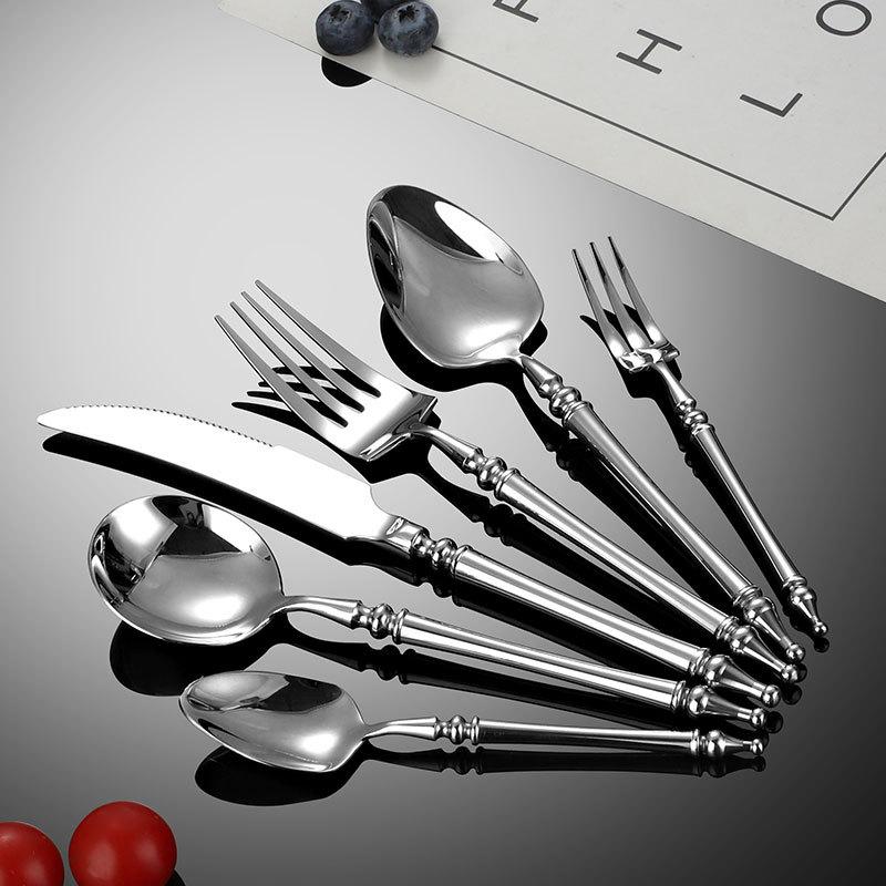 Knives, Forks and Spoons 304 Stainless Steel Western Tableware French Light Luxury Retro Style Restaurant Legendary Knives and Forks Dessert Spoon