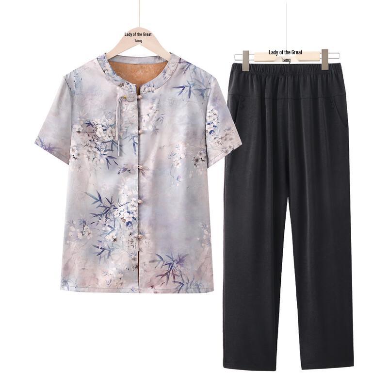 Women's Summer Thin Lapel Shirt Set for Elderly