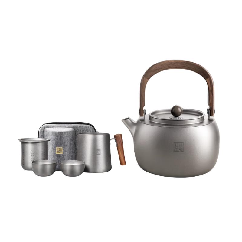 TILIVING Pure Titanium Outdoor Portable Tea Kettle Set