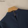 ZANZEA Elegant Womens Stand Collar Casual Puff 3/4 Sleeve Loose Blouse