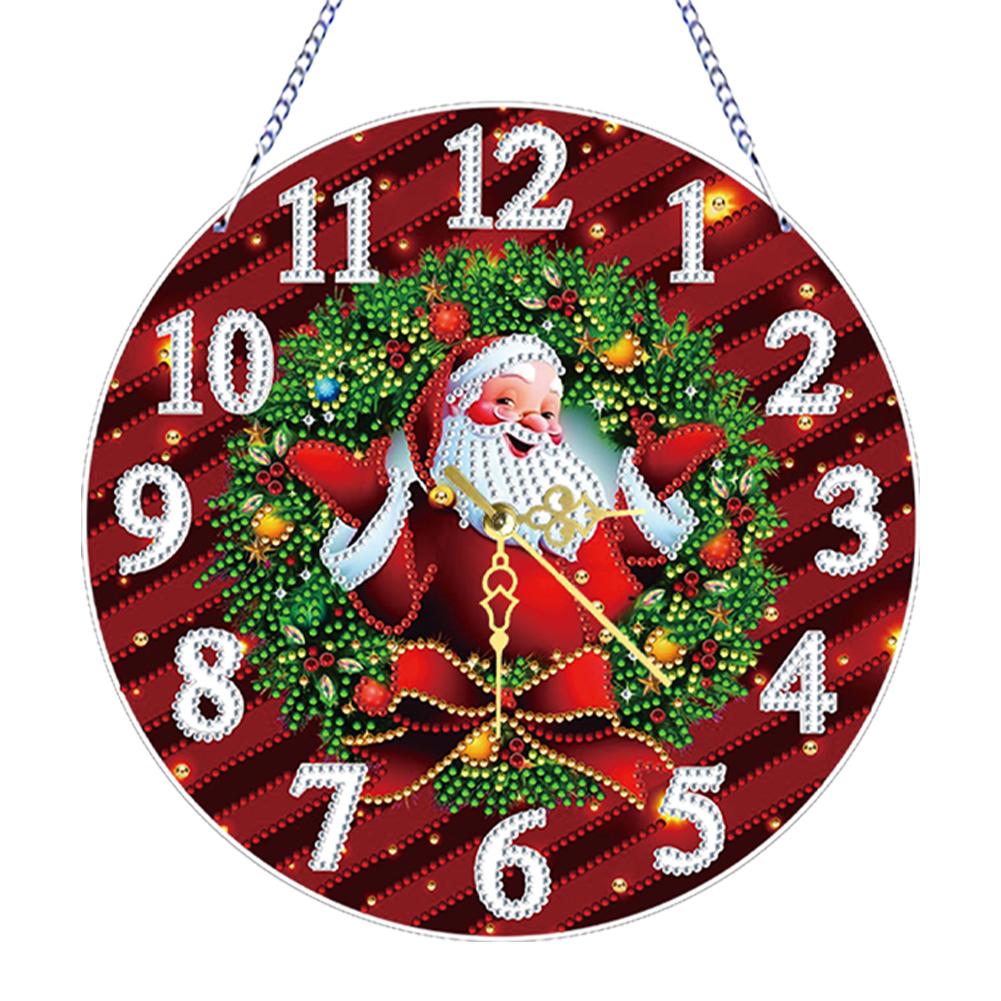 2D Flat DIY Xmas 5D Hanging Clock Art Craft Irregular Shaped Drilling Diamond Art Clock Pendant Kit for Living Room Decoration