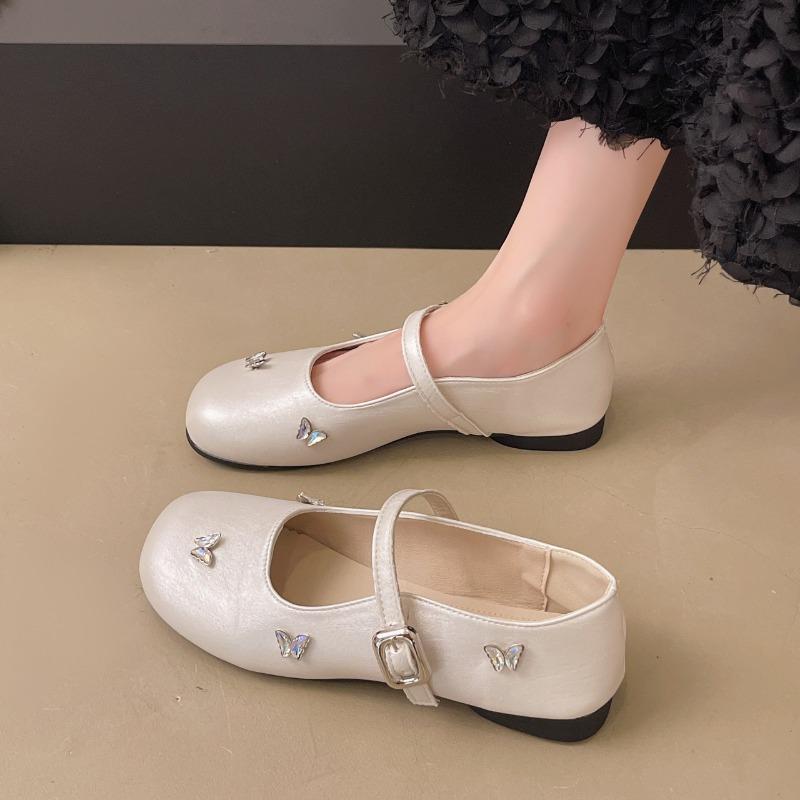 Französische flache Einzelschuhe Damen 2025 Neu Sommer Vielseitige Pendlerschuhe Strass Slip-on Mary Jane Schuhe