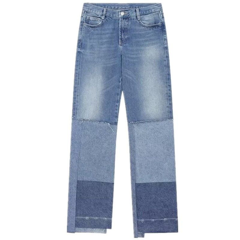 

Fashion Style Autumn Fashion Trend All-Match Patchwork Low Waist Slim Looking Horn Straight Denim 6688010 400 Blue L