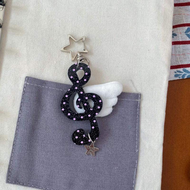 Y2K Harajuku Musical Notes Star Pendant Keychain Cute Bag Hanging Decoration For Women Girls Sweet Keyring Jewelry Gift