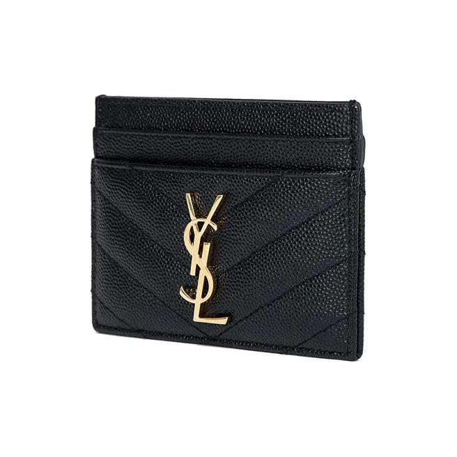 SAINT LAURENT YSL CASSANDRE metal logo quilted surface stitch grain embossed cowhide leather card holder card bag regular female black