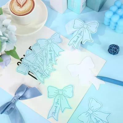 50pcs Bow DIY Handwritten Family Party Gift Card Child Birthday Gift Card Restaurant Business Mini Thank You Card