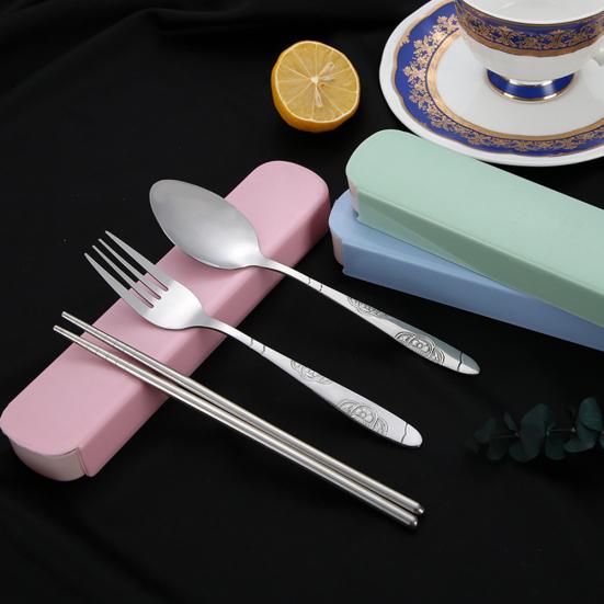 Tableware Stainless Cutlery Fork Steel Travel Camping with Spoon Chopstick Box