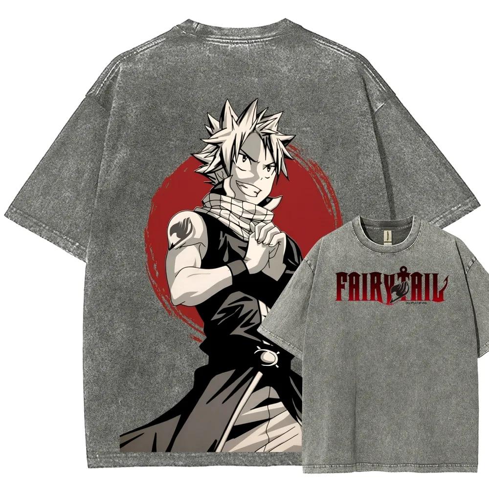 Fairy Tail Natsu Dragneel Anime Graphic Tshirt Men Women Clothing Short Sleeve Cotton Tshirts Retro Washed Tee Harajuku T Shirt S