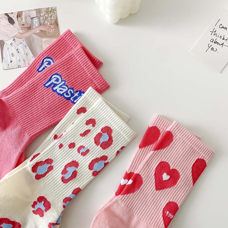 New Heart Strawberry Sweet Love Girl Socks Women'S Middle Tube Socks Cute Lovely