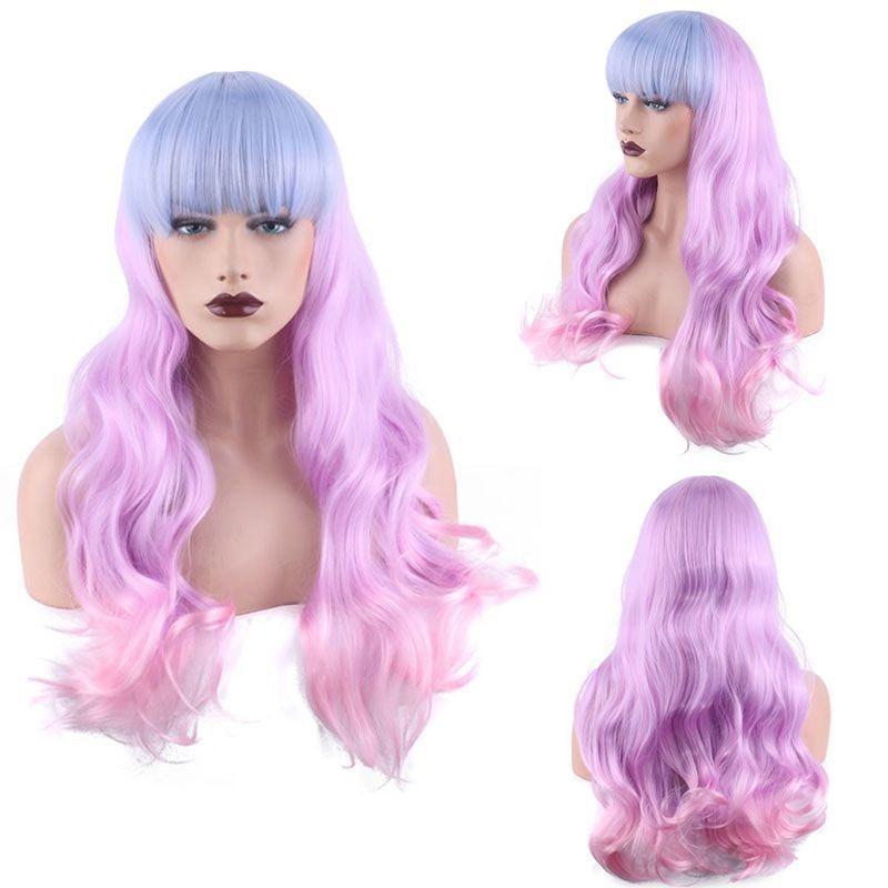Modische Perücken - Farbverlauf Cosplay Anime Perücken - Original Setsubu Stil Buntes Langes Lockiges Haar Kopfbedeckung - Lolita Stil