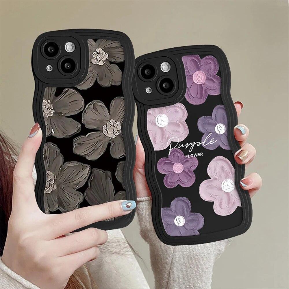 Oil Painting Flower Phone Case For iPhone 14 Pro Case iPhone 11 13 12 Pro Max 7 8 6 15 Plus XR XS SE 2020 Shockproof Wave Cover