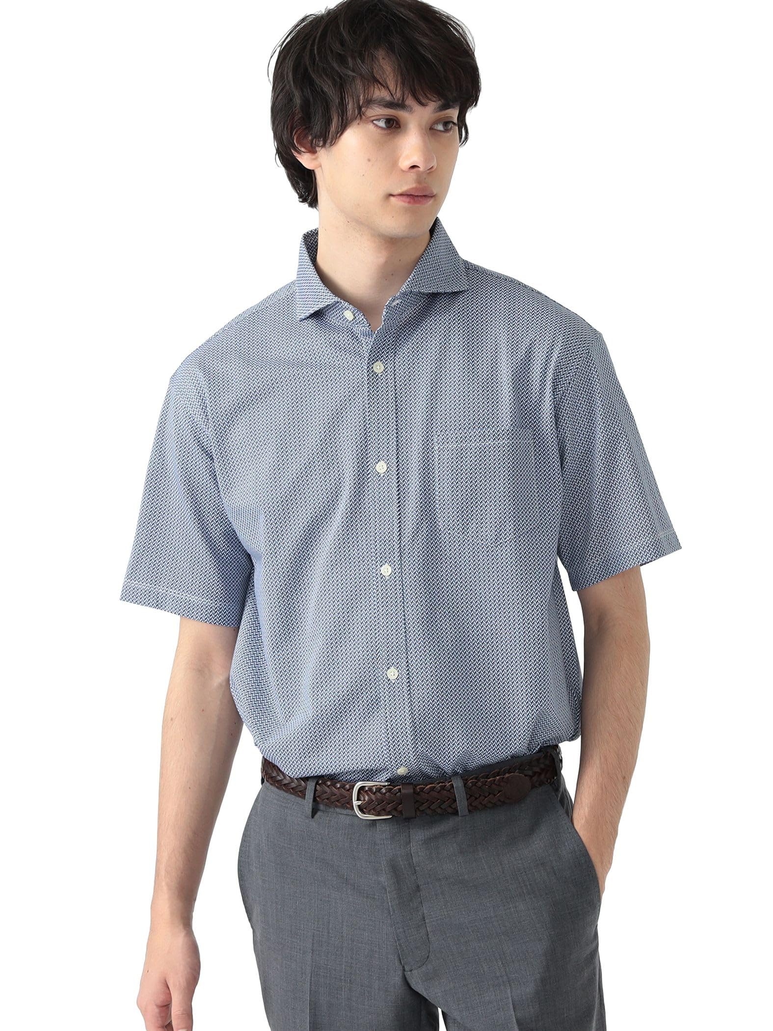 

Beams Heart S/S Polo Shirt, Honeycomb Print, Cutaway Collar, Fully Open, Men s, Navy, H/B, M, 41020041454