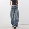 Damen High Rise Barrel Jeans Lockerer Sitz Twill Gewaschen Blau Weiter Bein Lange Hose Mit Großen Taschen Amerikanischer Street Style