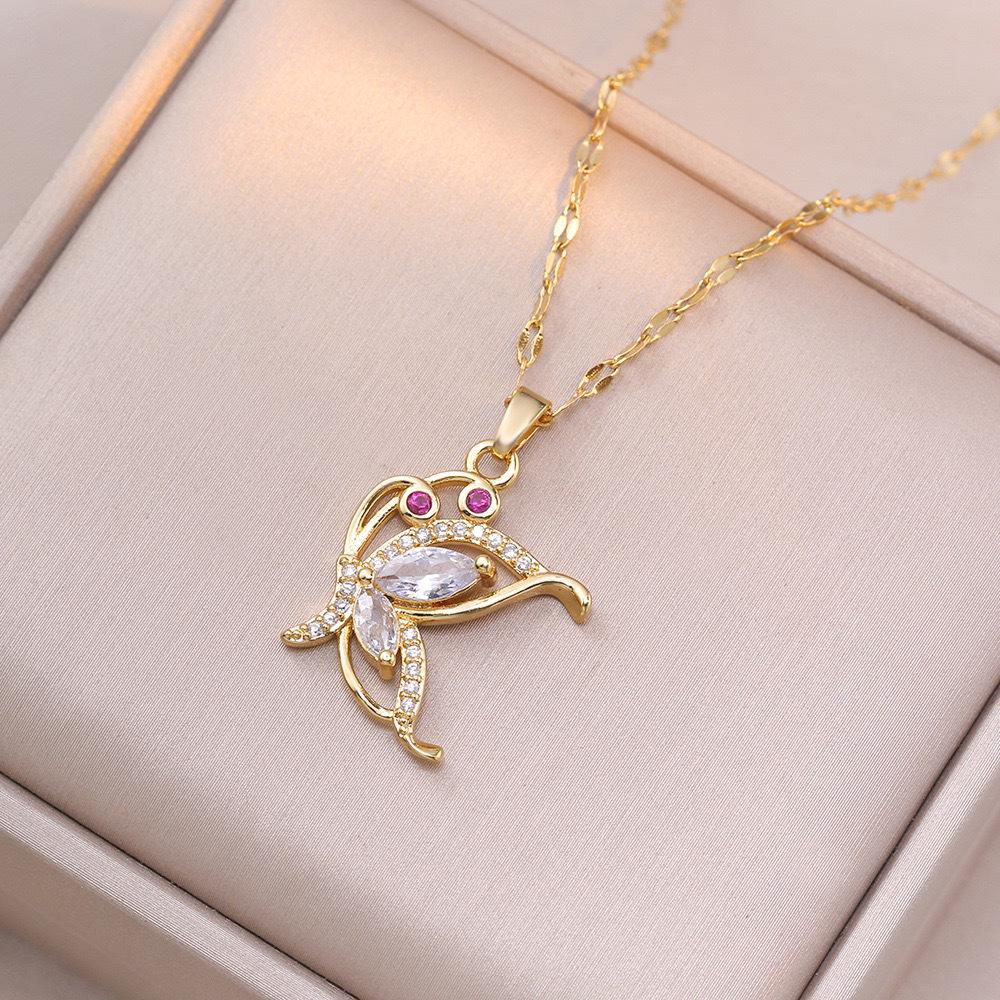 Butterfly Necklace with Color-Retaining Zircon - Fashionable, Versatile Women's Jewelry Accessory.
