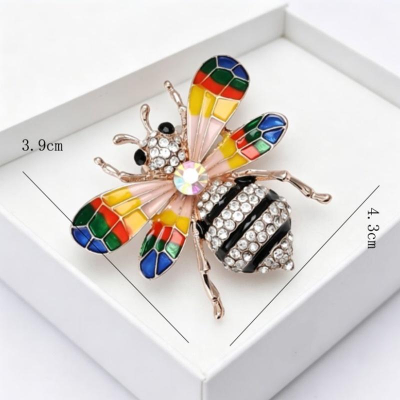 Exquisite Rhinestone Bee Brooch Smooth Enamel Colorful Wings Sparkling Crystal Pin for Women Daily Gifting Accessory