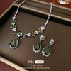 Elegant Green Zircon Leaf Flower Necklace: Luxury Clavicle Chain Jewelry Set for Women
