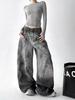 Women's 2025 Autumn High-Waist Wide-Leg Graffiti Jeans
