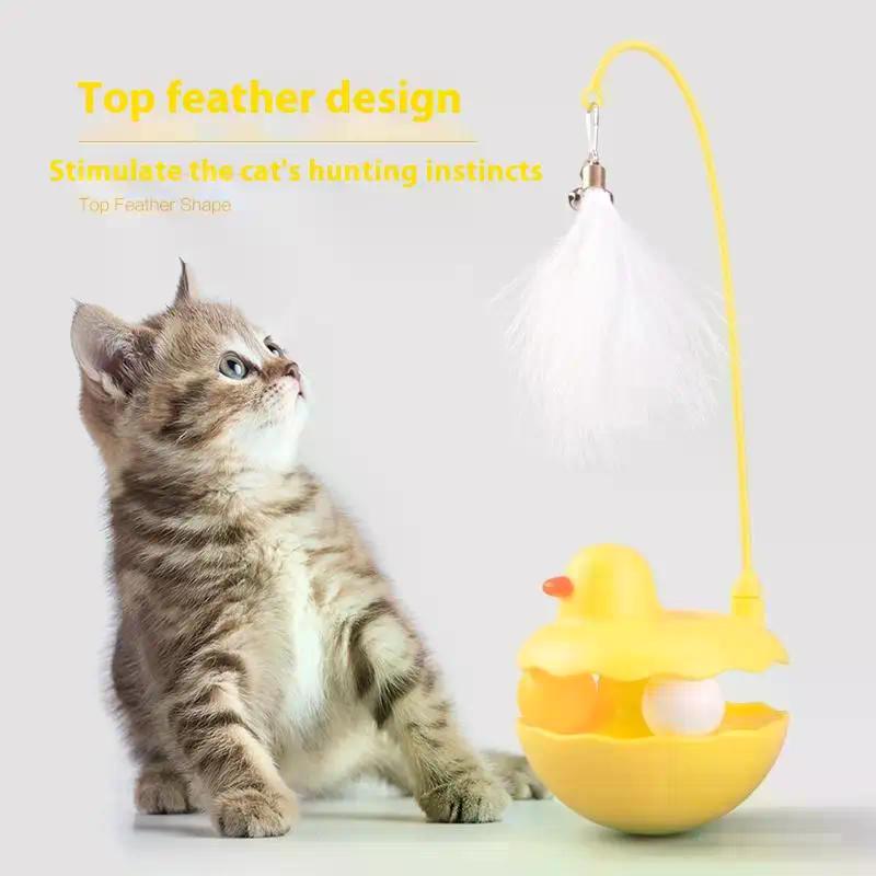 Tumbler Cat Teaser Toy With Removable Feathers & Bells - Self Amusing Kitten Play Wand Easy To Clean And Reassemble