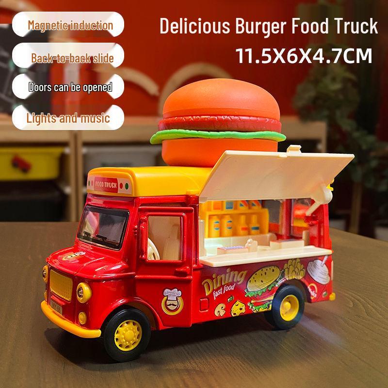 

Children s Play: Ice Cream & Hamburger Toy Food Bus with Music & Pull-Back Car Model