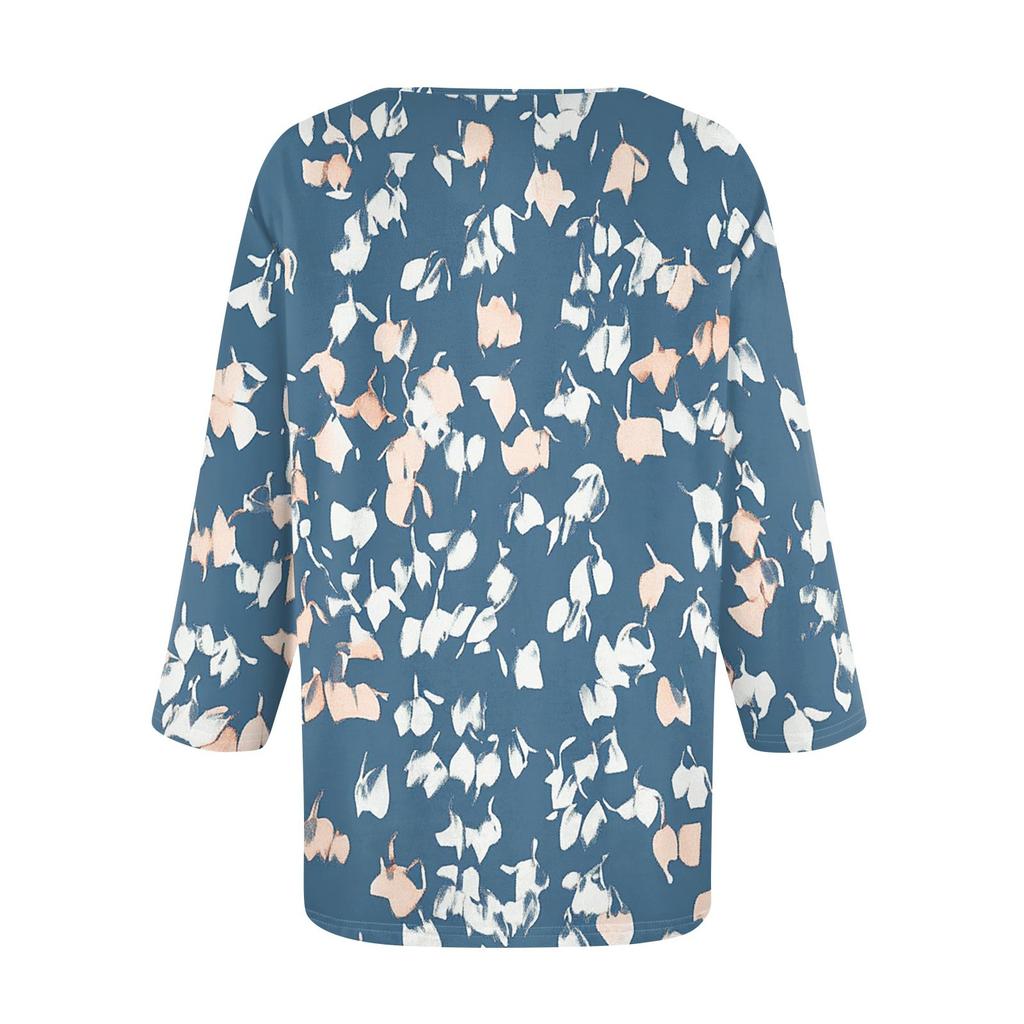 3/4 Length Sleeve Womens Tops V Neck Casual Tunic Tops Basic Shirts Loose Fit Blouse