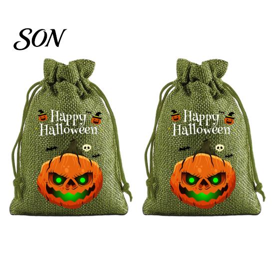 Lightweight Candy Carriers 2Pcs Halloween Pumpkin Drawstring Bags for Treats, Retro Burlap Pattern Party Favors Trick or Treat Bags, Portable