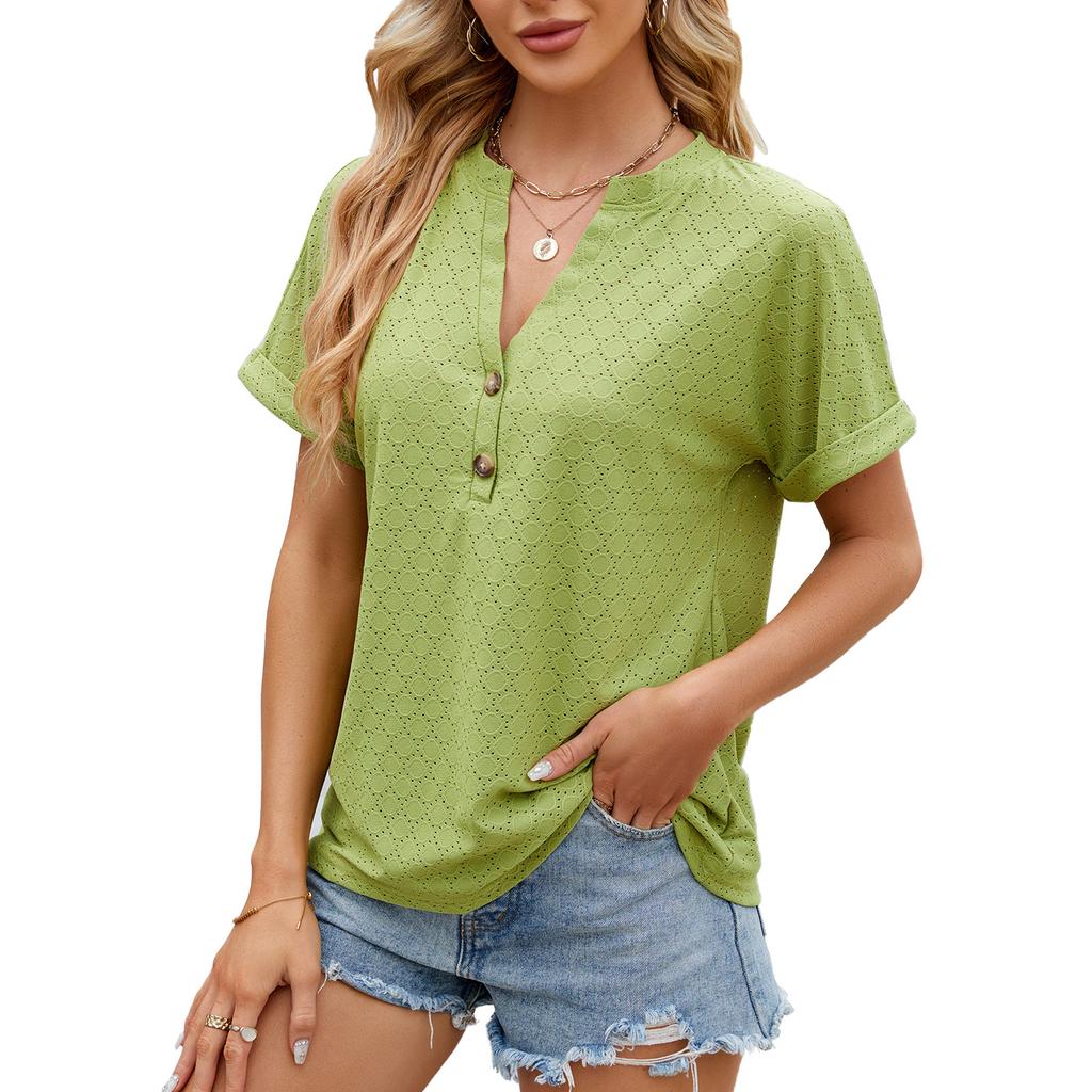 Damen Langarmshirt Aus Polyester-Elasthan - Basics Top Mit V-Ausschnitt & 3/4 Ärmel