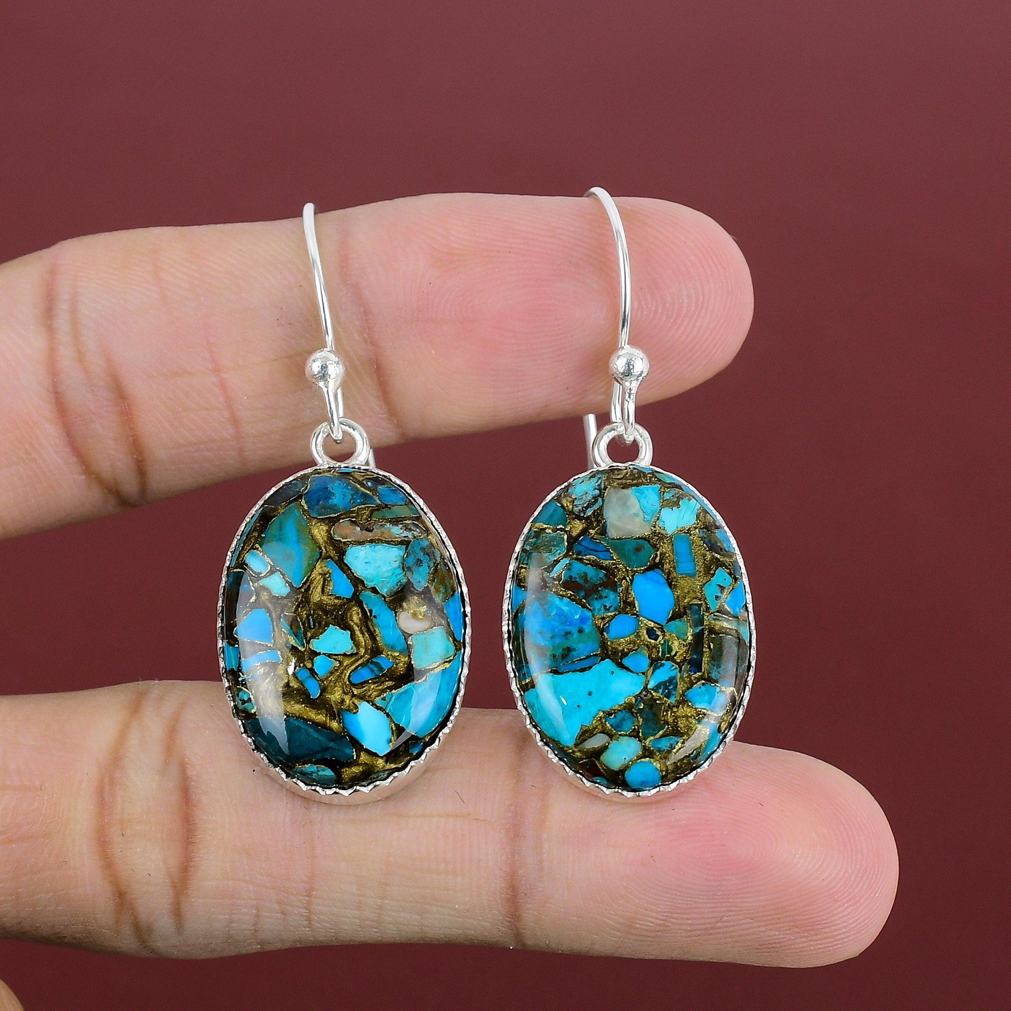 

Copper Chrysocolla Earring Genuine Gemstone Earring Latest Design Earrings Handmade Antique Jewelry 925 Sterling Silver Earring Gift For Her