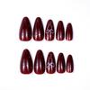 European And American Valentine'S Day 24 Nail Art Burgundy Solid Color Bow Long Almond Wear Armor