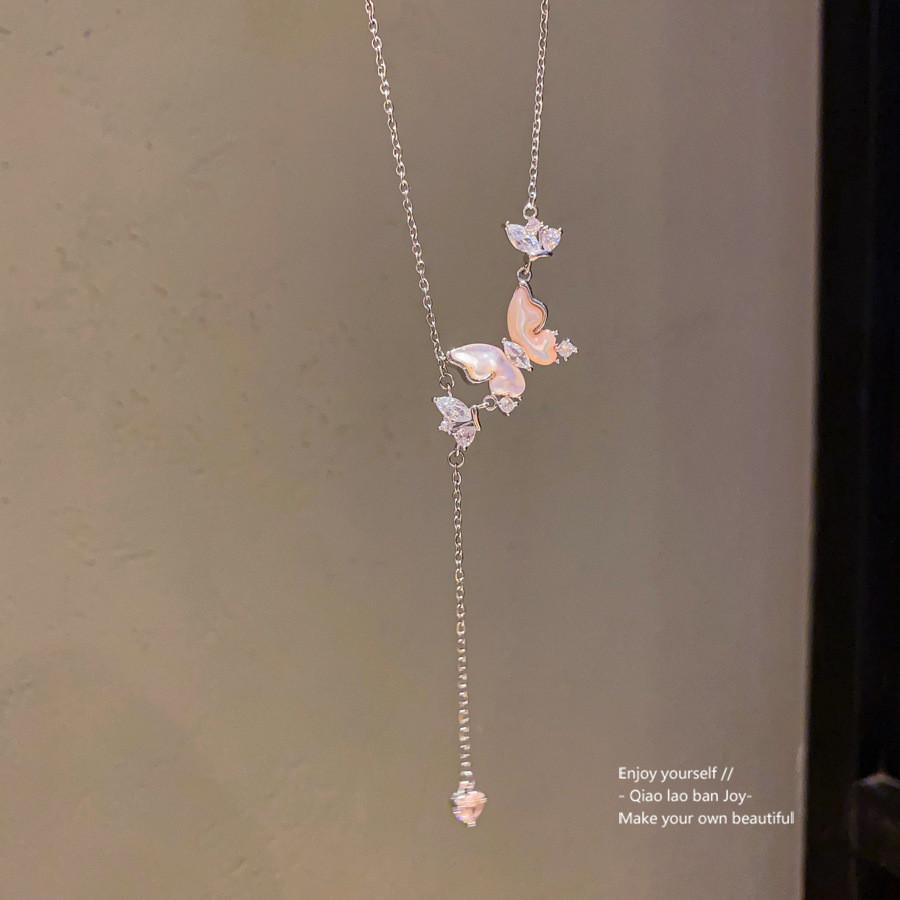 Halsband med hänge i rostfritt stål med djurmotiv, zirkonia och fjärilsdesign för kvinnor