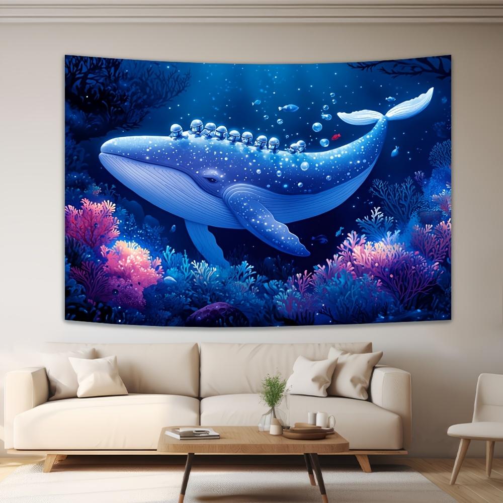 Huge Whale Swam Slowly Digital Printing Polyester Wall Hanging Tapestry Decorative Living Room Bedrooms Office Background Gift