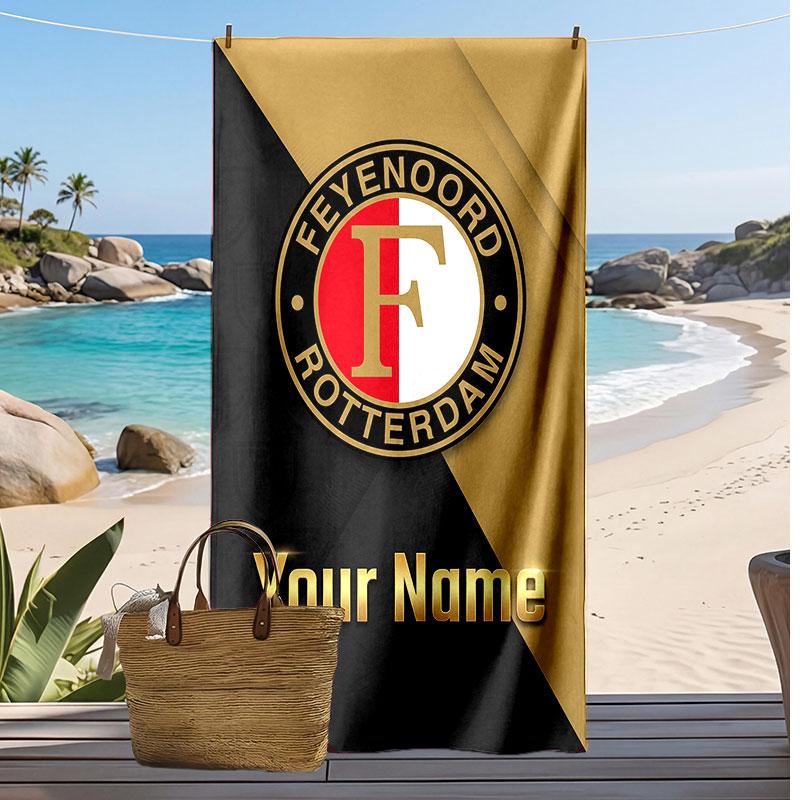 Feyenoord Personalisiertes Bedrucktes Strandtuch Fußballlogo Unterstützung Benutzerdefinierter Name Text Saugfähiges Handtuch für Sport Reisen Besonderes Geschenk