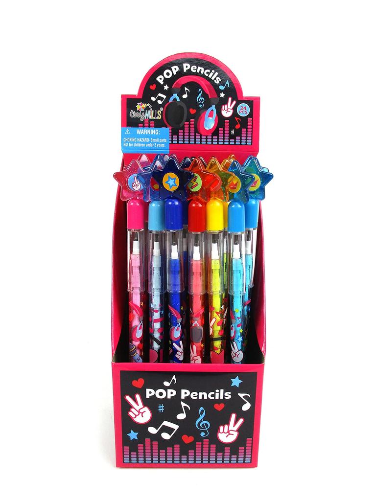 Tiny Mills Music Stackable Push Pencil Set with Erasers Perfect for Birthday and As a Reward 24-Piece Multi-Point - Parties, Gifts, Carnivals,