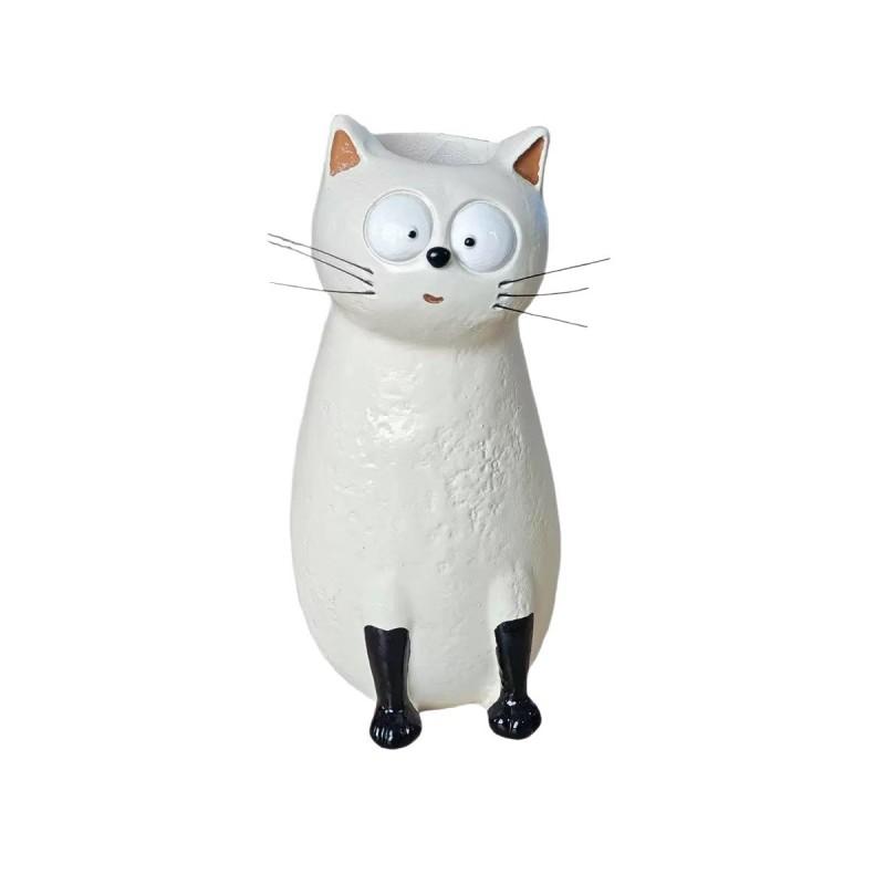 Whimsical Cat Resin Vase Decorative Figurine Home Garden Desk Ornament White Green Yellow