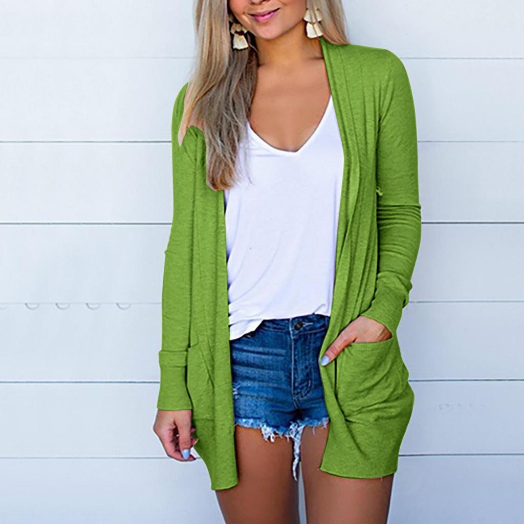Fashion Women's Solid Colour Tops Long Sleeves With Pockets Cardigan Jacket
