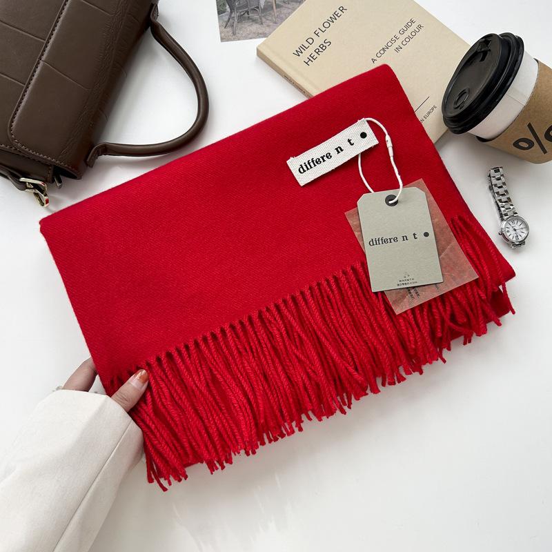 300G Jednolity Kolor Imitacja Kaszmiru Szalik Damski Zimowy Premium, Szal Z Kaszmiru Z Frędzlami