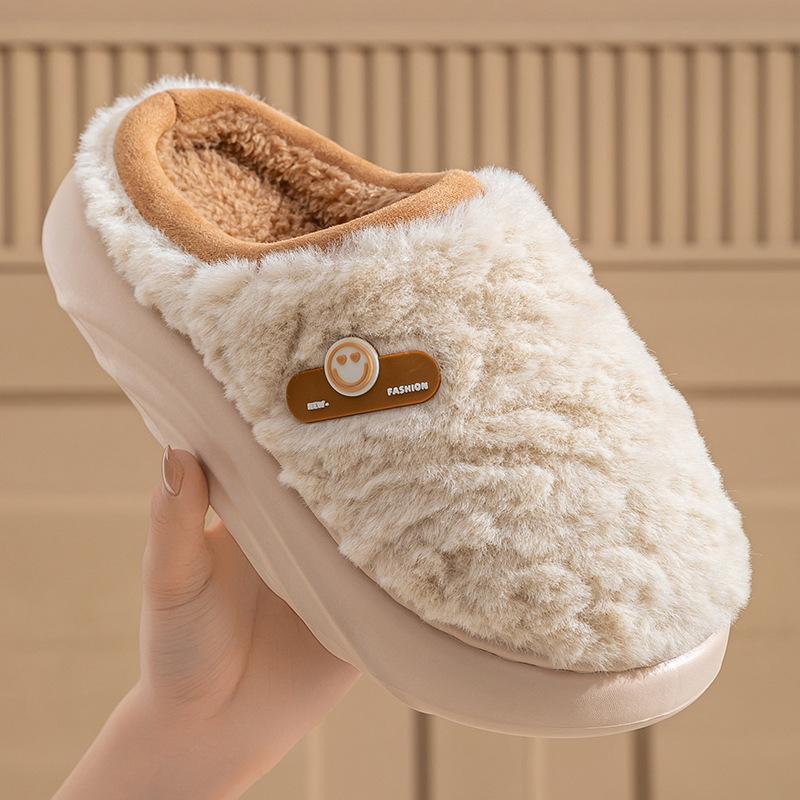 Fashion Chunky Platform Fluffy Fur Indoor Slippers Women 2025 Winter Warm Short Plush Non Slip Bedroom Slippers Cotton Home Shoes Size45