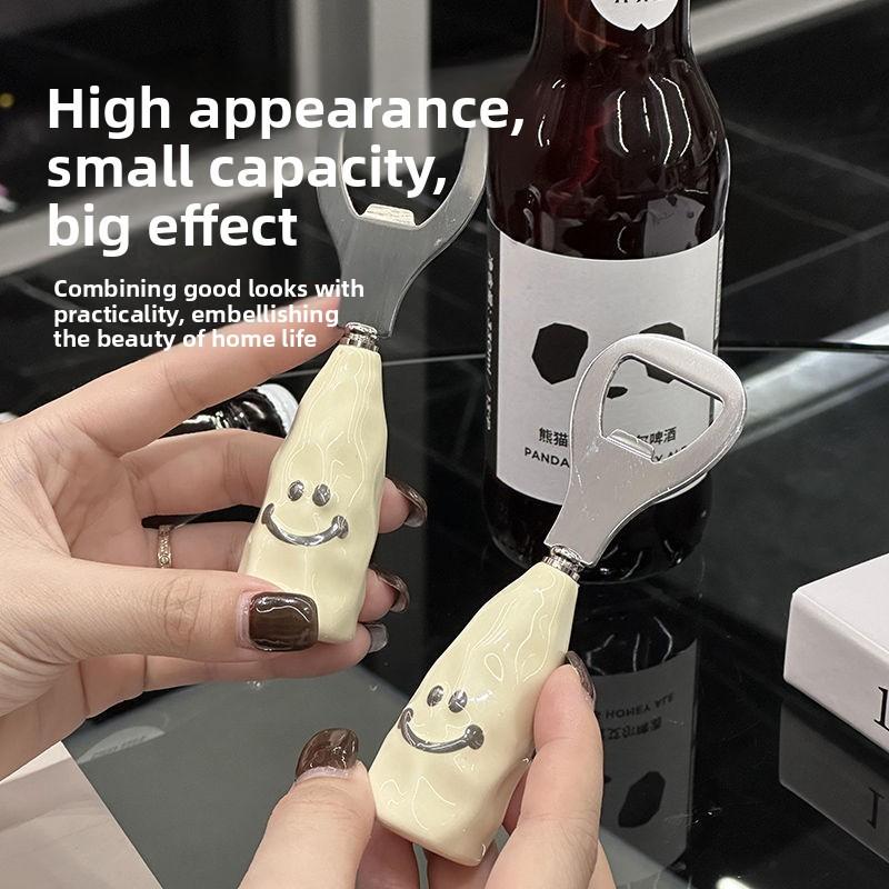Smiley Face Bottle Opener Stainless Steel Plastic Stand-Up Beer Opener