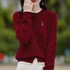 2025 Women's Fashion Color Block Knitted Cardigan: Round Neck, Fake Two-Piece, Embroidered Cable Knit Sweater