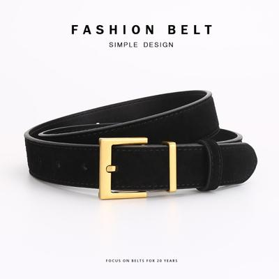 Womens Genuine Suede Leather Belt With Zinc Alloy Pin Buckle Slim 2.8cm Width Vintage Retro Style Casual Office Dating