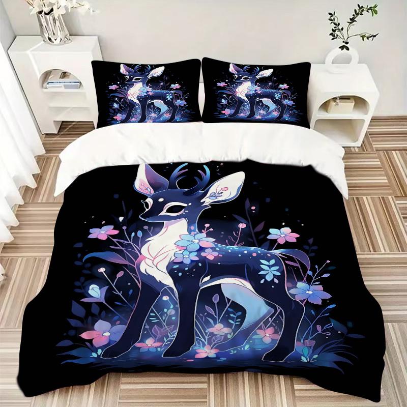 3pcs Sika Deer Pattern Bedding Set, 1* Cover + 2*Pillowcases, Printed Bedding Set, Soft and ComfortableN085