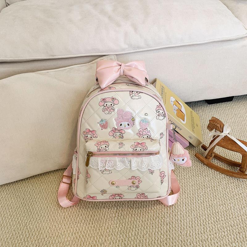 Schoolbag Japanese Cartoon Floral Backpack, Lace Bow Kitty Bear Girl Backpack Children's Travel Small Schoolbag