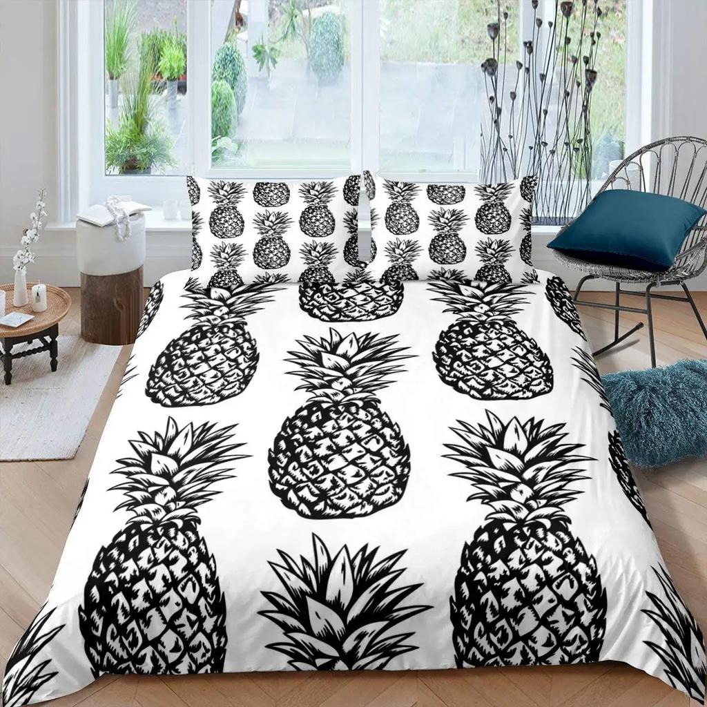 Ananas Bettbezug Set King Size Gelb Geometrisches Ananas Bettwäsche Set Seaside Strand Thema Frucht Bedruckte Bettdecke
