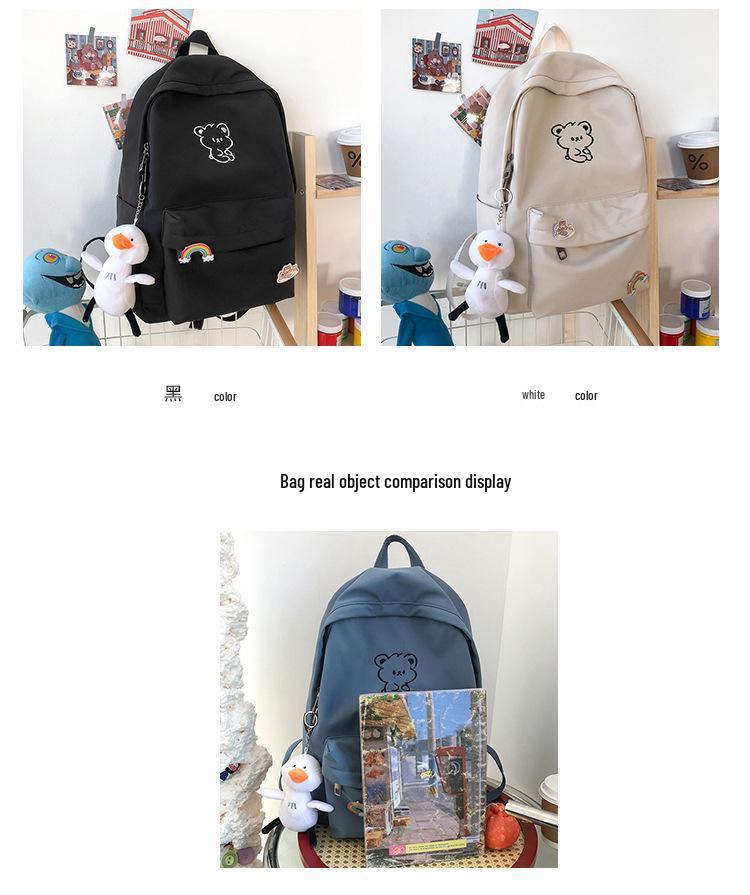 Japanese Ulzzang Style Cute Cartoon Bear Embroidery Soft Girl Backpack