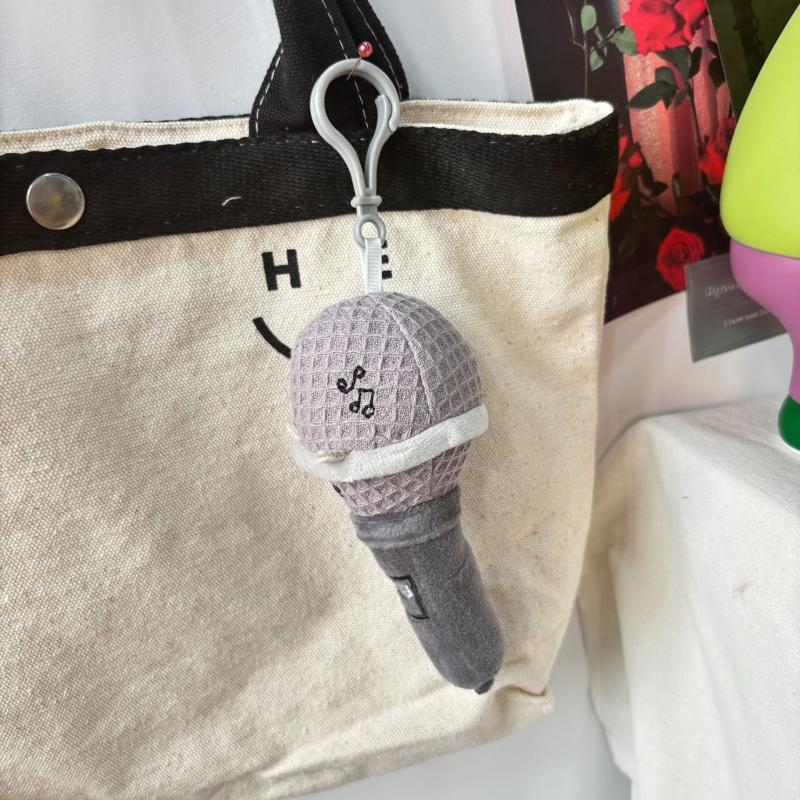 Cartoon Cute Plush Keychain Creative Smiling Expression Microphone Doll Pendant Backpack Bag Hanging Keycord Charm Accessories