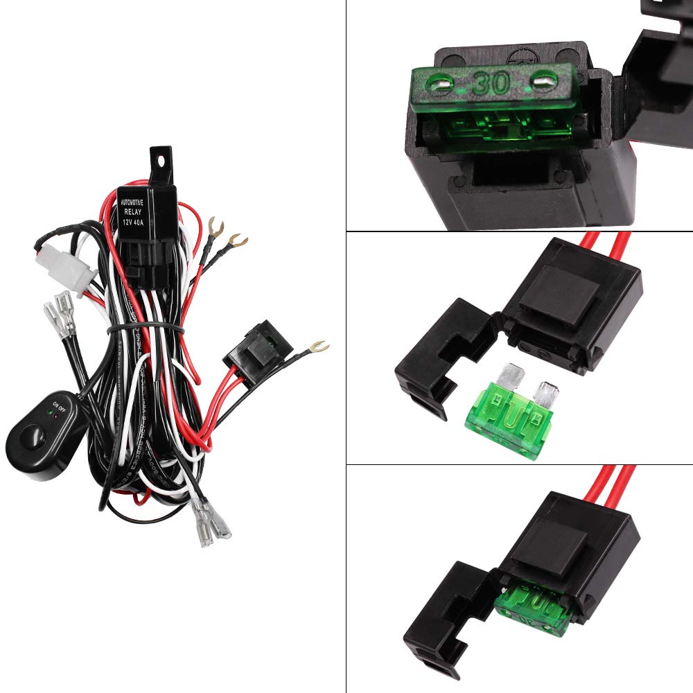 YUNPICAR Universal Fog Lamp Wiring Relay Harness Rocker Switch /40A Power Relay Fuse [For 2 Lights] (Relay Harness)