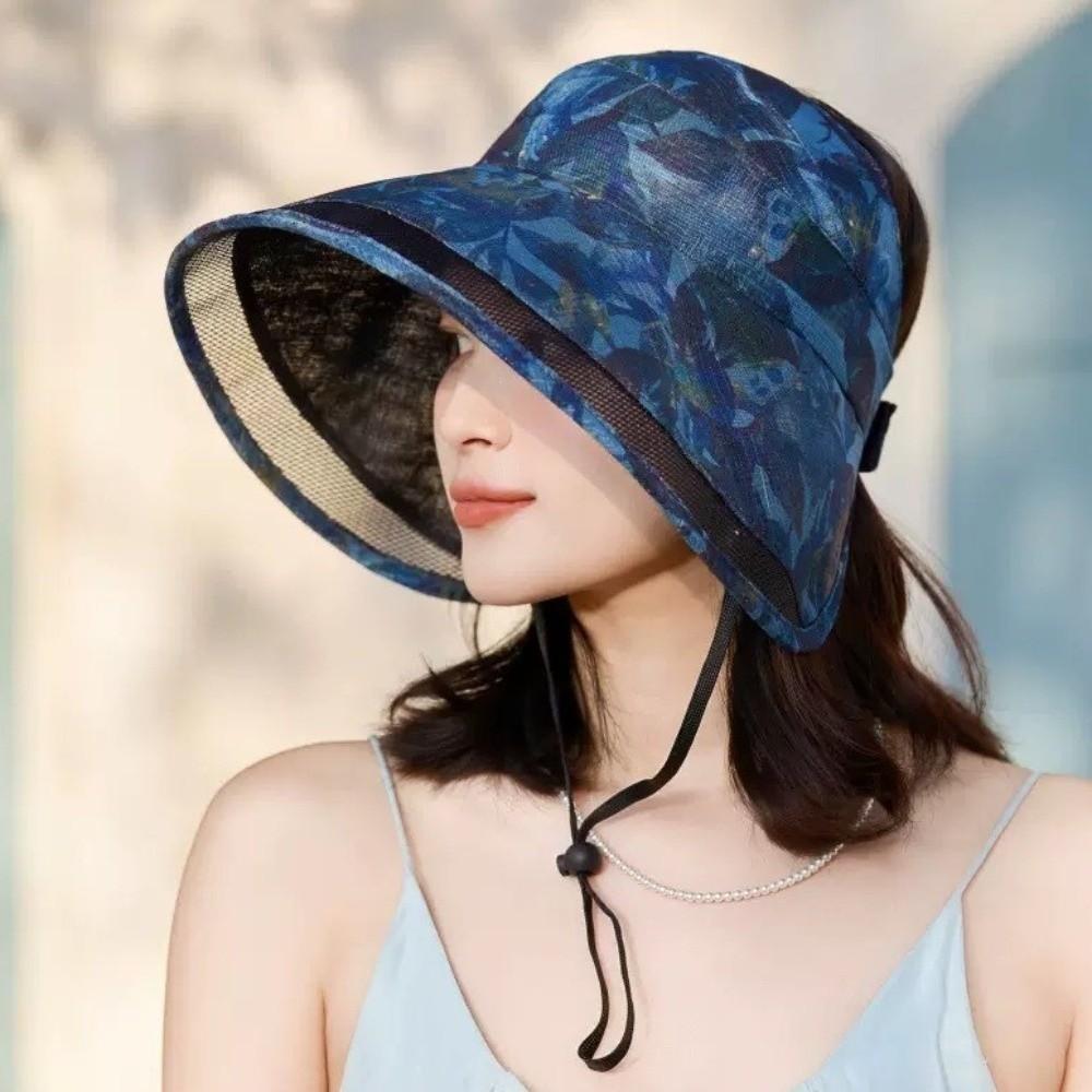 Breathable Flower Empty Top Cap Adjustable Large Brim Sun Hat Anti-Sun Fisherman Hat  Outdoor