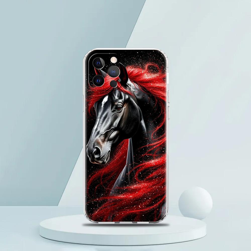 Coque de téléphone transparente en TPU souple pour iPhone 16 15 14 13 12 11 Pro Max XR 8 7 Plus XR Coque antichoc Motif Animal Cheval